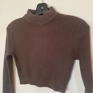 Garage Brown Cropped Mock Neck Waffle Long Sleeve Sweater (XS)